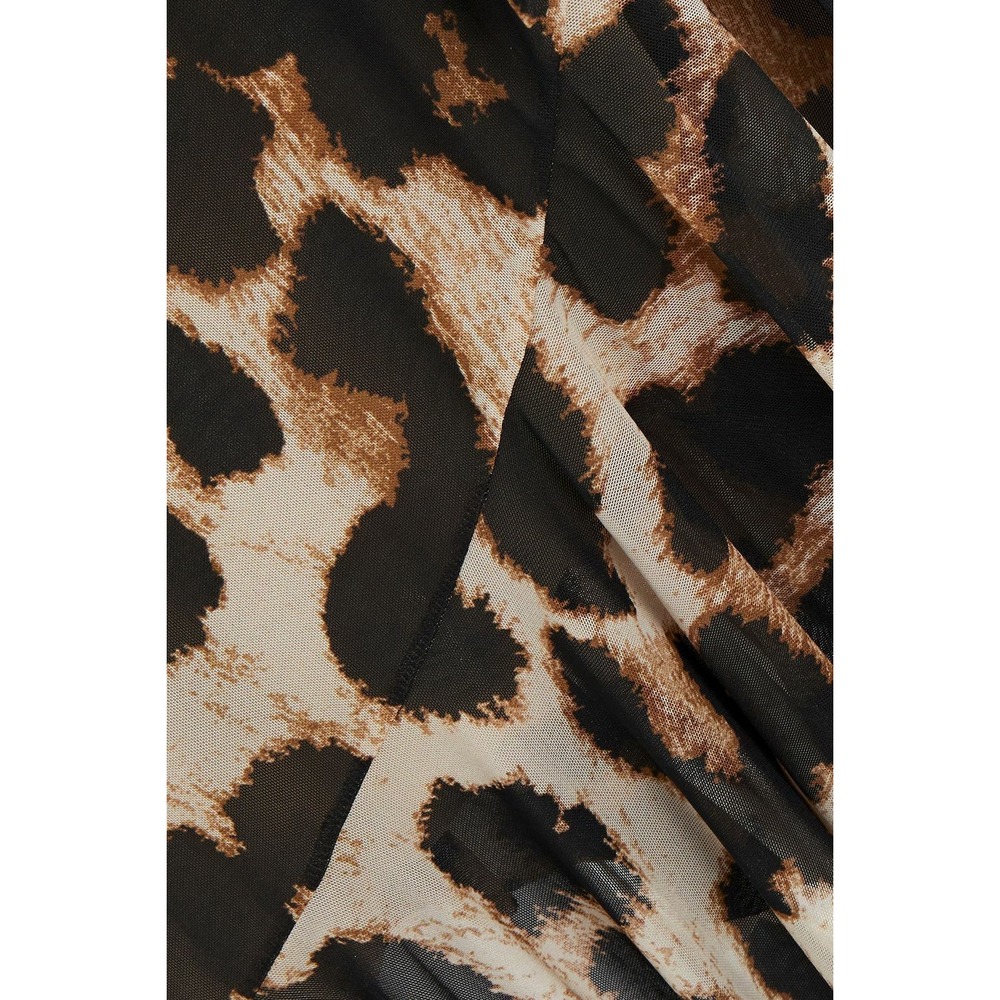GANNI Leopard Print Mesh Ruffled Wrap Midi Skirt Brown EU 38 US 6 $245 - Picture 4 of 16
